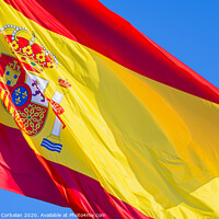 Buy canvas prints of Close-up of the flag of Spain waving in the wind. by Joaquin Corbalan