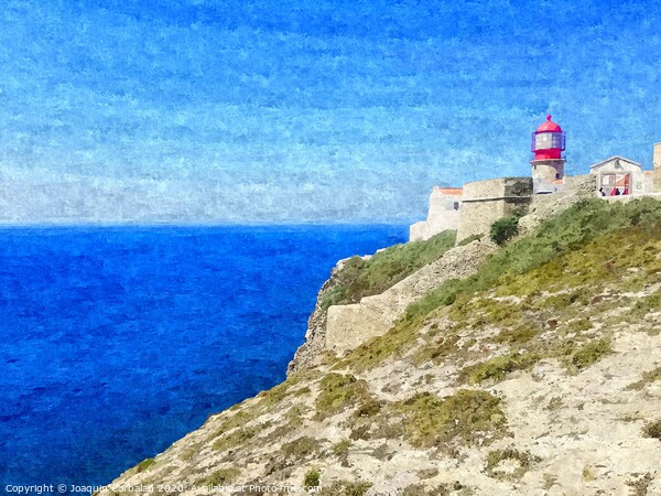 Lighthouse on top of a cliff overlooking the blue ocean on a sunny day, painted in oil on canvas. Picture Board by Joaquin Corbalan