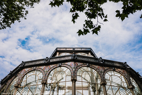 Windows of the glass palace of the Retiro Park in Madrid, with a background of a sky with clouds. Picture Board by Joaquin Corbalan