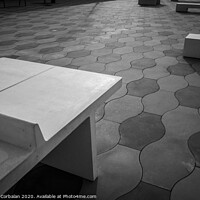 Buy canvas prints of Simple urban architecture elements and tiled floor in a park, in black and white. by Joaquin Corbalan