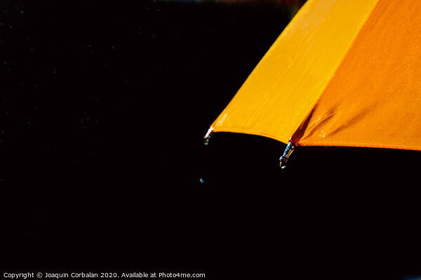 Multicolored umbrella under raindrops isolated on black as background. Picture Board by Joaquin Corbalan