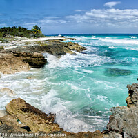 Buy canvas prints of Ocean breaking waves on tropical rocky coast by Joaquin Corbalan