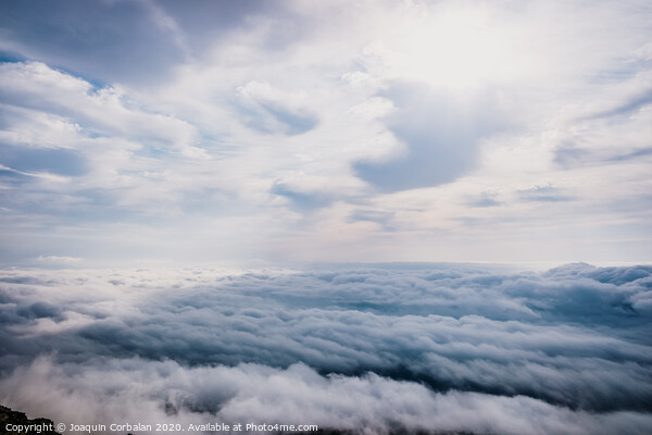 Awesome view on top of the clouds on a cloudy morning. Picture Board by Joaquin Corbalan