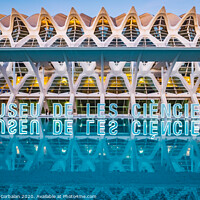 Buy canvas prints of Museum of the sciences of the city, with luminous letters reflected in the lake. by Joaquin Corbalan