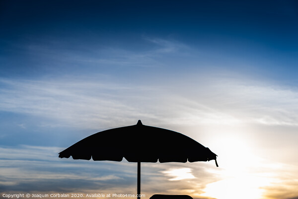 Silhouette of beach umbrella against backlight on a hot summer day. Picture Board by Joaquin Corbalan