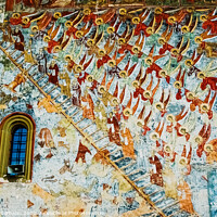Buy canvas prints of Paintings in frescoes of religious, colorful motifs, in Orthodox Christian monasteries of Bucovina. by Joaquin Corbalan