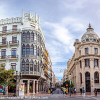 Buy canvas prints of Facades of the buildings of the Plaza del Ayuntamiento de Valencia, on a Sunday, with streets cut to traffic. by Joaquin Corbalan