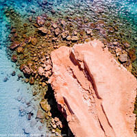 Buy canvas prints of Transparent water Mediterranean coast with rocky bed, aerial view. by Joaquin Corbalan