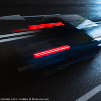 Buy canvas prints of Car wake, swept, driving on fossil fuel on a dark city road. by Joaquin Corbalan