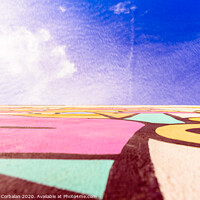 Buy canvas prints of Blue sky urban background, with graffiti on a wall. by Joaquin Corbalan