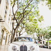 Buy canvas prints of Valencia, Spain - January 22, 2021: A 3/4 liter Jaguar luxury vintage car. by Joaquin Corbalan