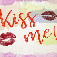 Buy canvas prints of Word Kiss Me with a background of romantic red watercolor brush strokes. by Joaquin Corbalan
