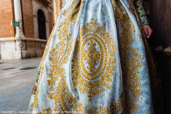 Detail of the traditional fallera dress, with rich golden thread Picture Board by Joaquin Corbalan