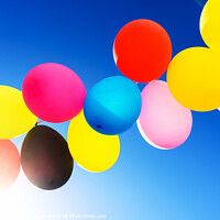 Buy canvas prints of Colorful balloons inflated against the sun, festive and joyful c by Joaquin Corbalan