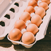 Buy canvas prints of Brown eggs in a cardboard box bought from a local organic superm by Joaquin Corbalan
