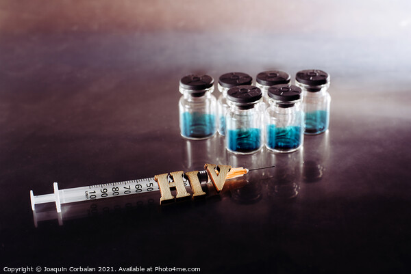 New AIDS treatment, vaccination with syringe with new vaccine, l Picture Board by Joaquin Corbalan