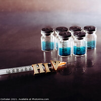 Buy canvas prints of New AIDS treatment, vaccination with syringe with new vaccine, l by Joaquin Corbalan