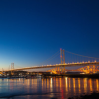 Buy canvas prints of Three Bridge over the Firth of Forth at Night by Richard Newton