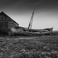 Buy canvas prints of Derelict boat by  the old Coal Barn at Thornham by louise stanley