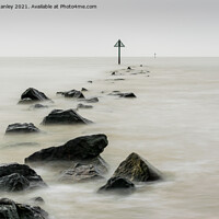 Buy canvas prints of Rising tide over stone groin by louise stanley