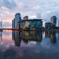 Buy canvas prints of Sunset at Media City, Salford Quays by Katie McGuinness