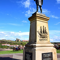 Buy canvas prints of Captain Cook watching over Whitby Harbour by Heather McGow