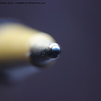 Buy canvas prints of Macro photo of ballpoint pen tip with dark grey background. by Photo Chowk