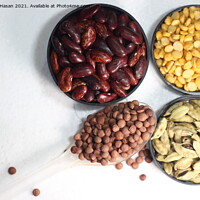 Buy canvas prints of Cereals and spices on white background with copy space by Photo Chowk