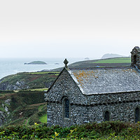 Buy canvas prints of St Non's Chapel on the edge of a wild rugged coast by David Wall