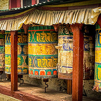 Buy canvas prints of Prayer Wheels, Nepal by Steve Thomson