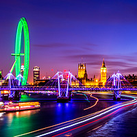 Buy canvas prints of London City At Night Bright Neon Colours  by Neal Trafankowski