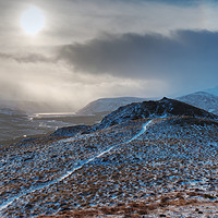 Buy canvas prints of Snow showers over Loch Muick by Mike Johnston