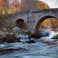 Buy canvas prints of Falls of Feugh and bridge at sunrise by Mike Johnston