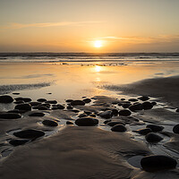 Buy canvas prints of Sunset beach reflections at Westward Ho! by Tony Twyman