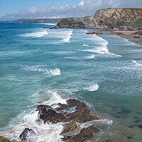 Buy canvas prints of Cornish waves at Whipsiderry beach at Porth near N by Tony Twyman