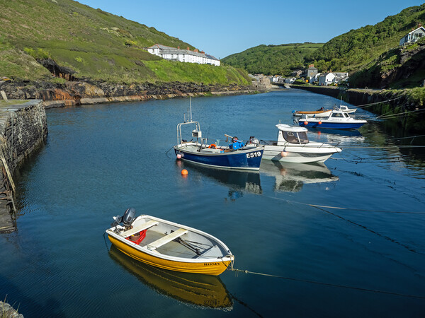 Boats at Boscastle Harbour Picture Board by Tony Twyman