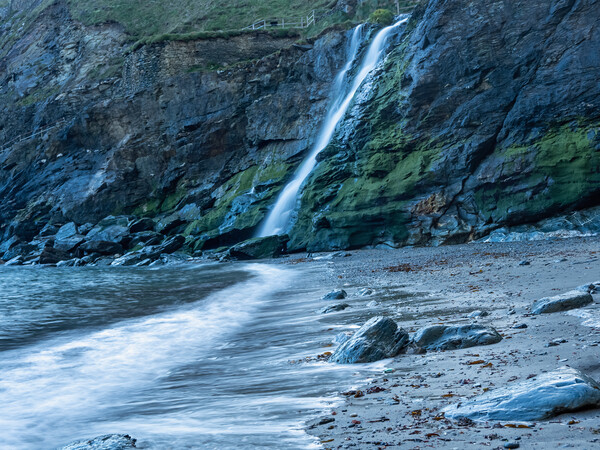 Tintagel beach waterfall Picture Board by Tony Twyman