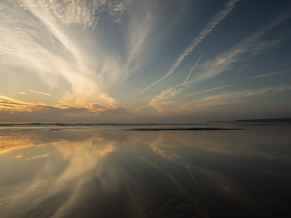 Devon beach Sunset on a reflective Westward Ho!  Picture Board by Tony Twyman