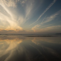 Buy canvas prints of Devon beach Sunset on a reflective Westward Ho!  by Tony Twyman