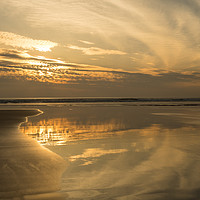Buy canvas prints of Westward Ho! reflective beach sunset in Devon by Tony Twyman