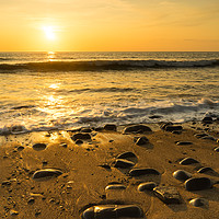 Buy canvas prints of Sunlit pebbles on Westward Ho! beach at Sunset by Tony Twyman