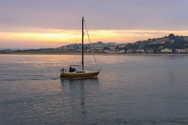 Yacht sailing towards Instow in Devon at Sunrise Picture Board by Tony Twyman