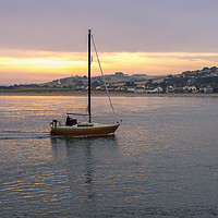 Buy canvas prints of Yacht sailing towards Instow in Devon at Sunrise by Tony Twyman