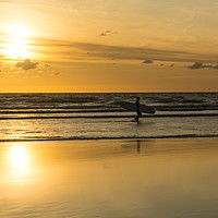 Buy canvas prints of Sunset surfer at Westward Ho! North Devon by Tony Twyman