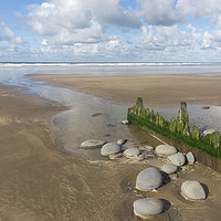 Buy canvas prints of Westward Ho beach groynes in Devon by Tony Twyman