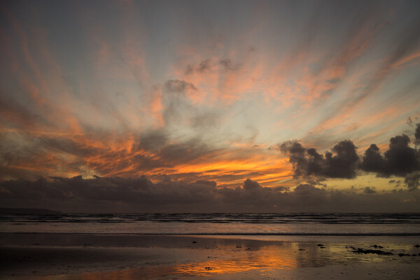 Sunset fire sky at Westward Ho Picture Board by Tony Twyman