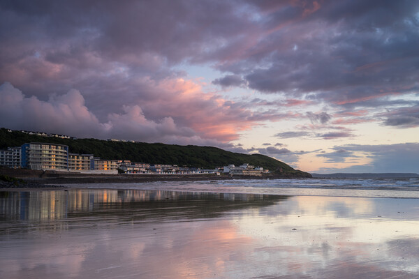 Westward Ho seafront at Sunset Picture Board by Tony Twyman