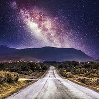 Buy canvas prints of Countryside road with mountains and the milky way  by RUBEN RAMOS