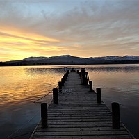 Buy canvas prints of   Jetty on Lake Windermere  at Sunset              by Tracey Wood