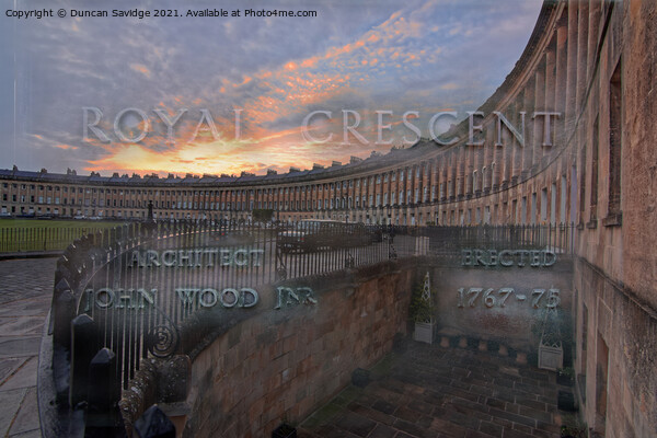 Royal Crescent Bath at sunset blend with street sign Picture Board by Duncan Savidge